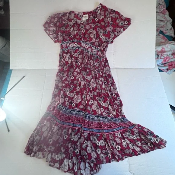 Knox Rose Red Floral Boho Midi Dress Size L | V-Neck Tiered Cottagecore - Picture 7 of 13